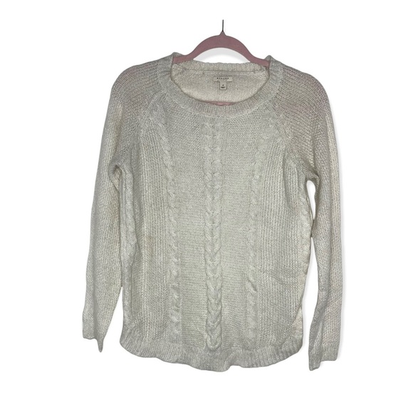 SONOMA Ivory Lightweight Cable Knit Sweater with Gold Metallic Thread S - Picture 2 of 7